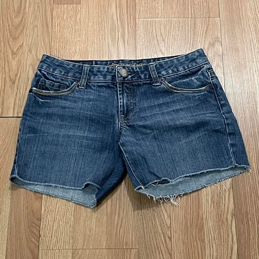 American Eagle Women’s 2 Blue Cut-Off Shorts Low Rise Stretch Denim Western
